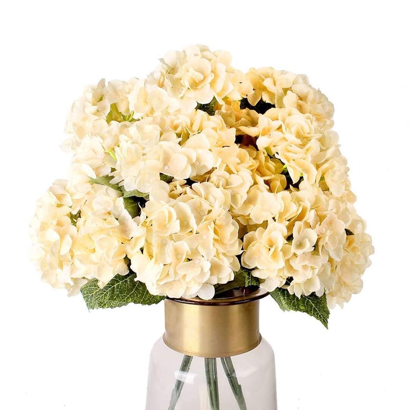 Louiesya Artificial Flowers Silk Hydrangea Flowers with 5 Big Heads Fake Flower Bunch Bouquet for Home Wedding Party Decor DIY (Champagneï¼Œ5 Flower Heads) - Image 4